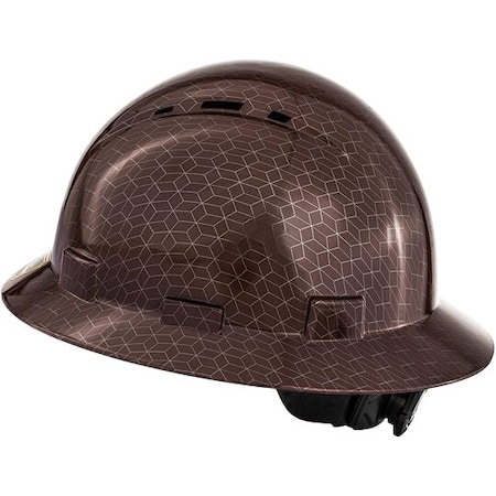 Protectx Full Brim Vented Hard Hat, HDPE Fiber, 6 Point Adjustable suspension and ratchet, Brown HH-FG-14BR-SV-01